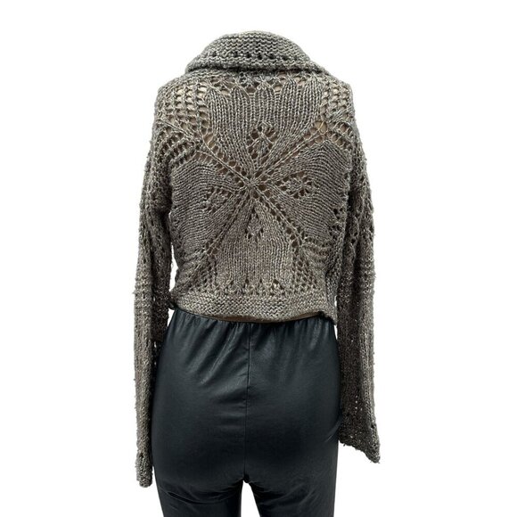 Y2k Anthropologie Hand Knit By Dollie Cropped Metallic Wrap Sweater Gray Women S - Picture 3 of 12